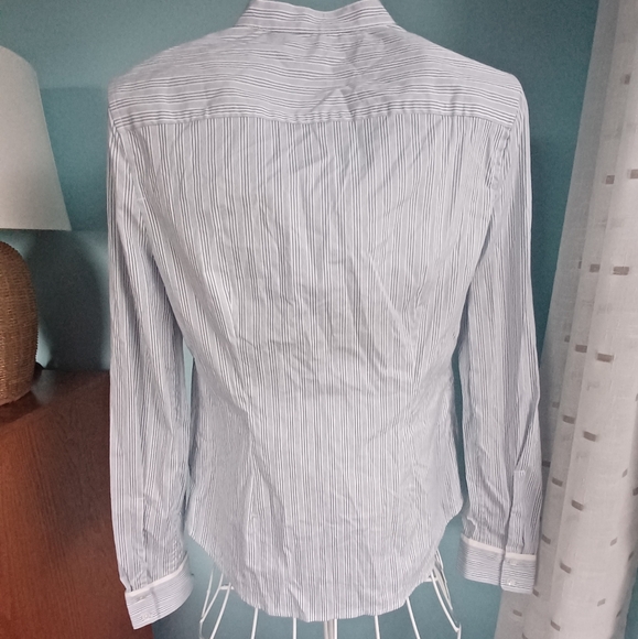 NWT BCBGMaxAzria Blue & White Striped Ruffled Long Sleeve Blouse-Women's Sz Med - Picture 6 of 11